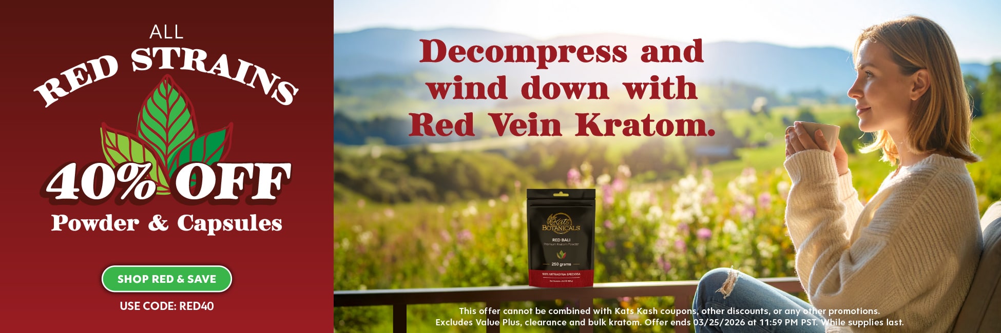 40% off Red Vein Kratom Powders and Capsules