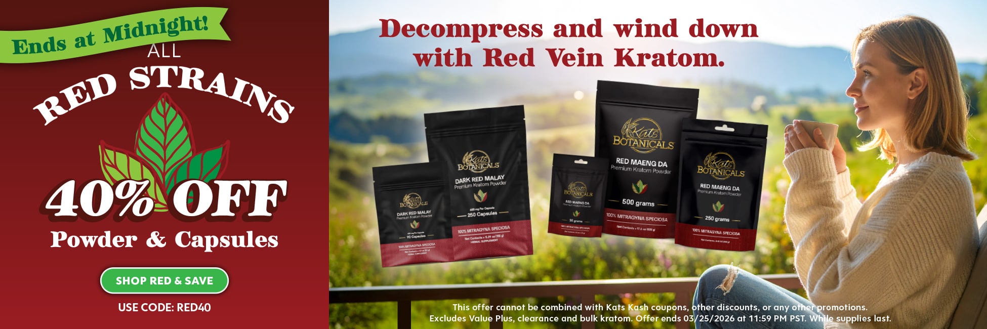 40% off Red Vein Kratom Powders and Capsules
