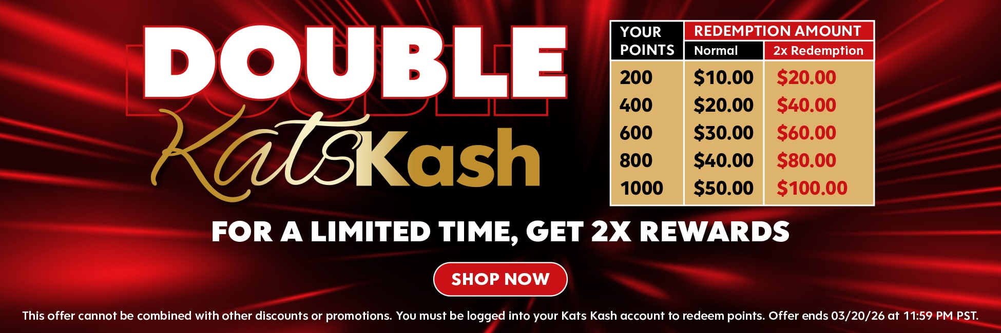 Kats Kash - Double Value Points Redemption