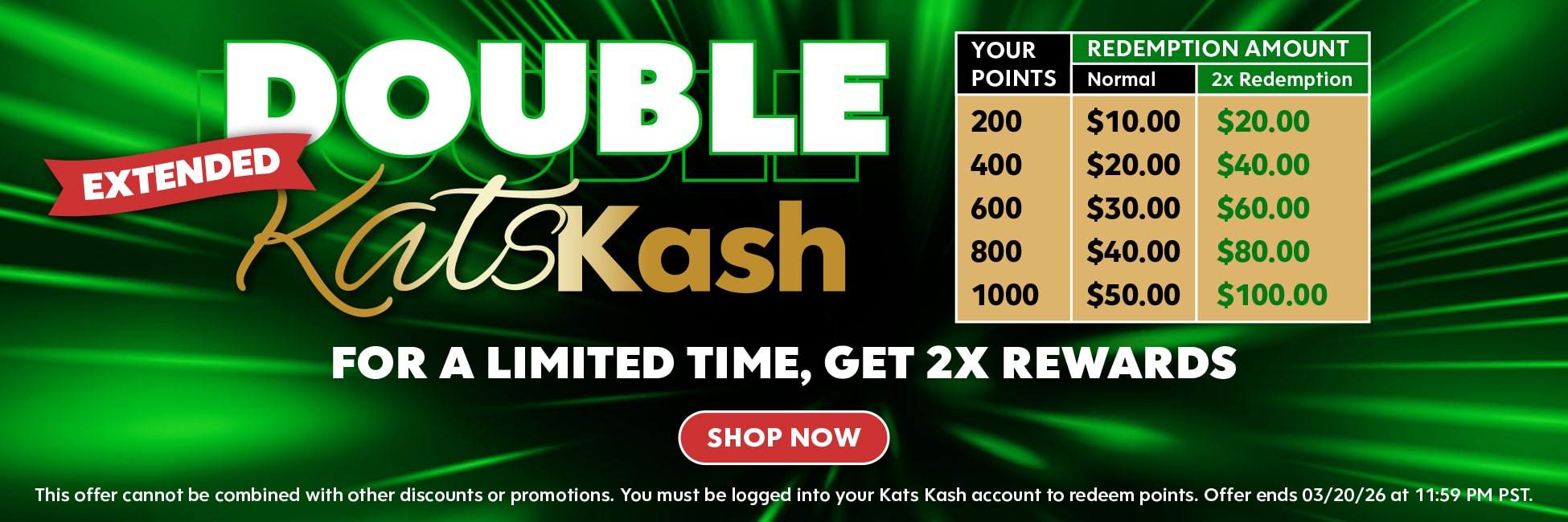 Kats Kash - Double Value Points Redemption