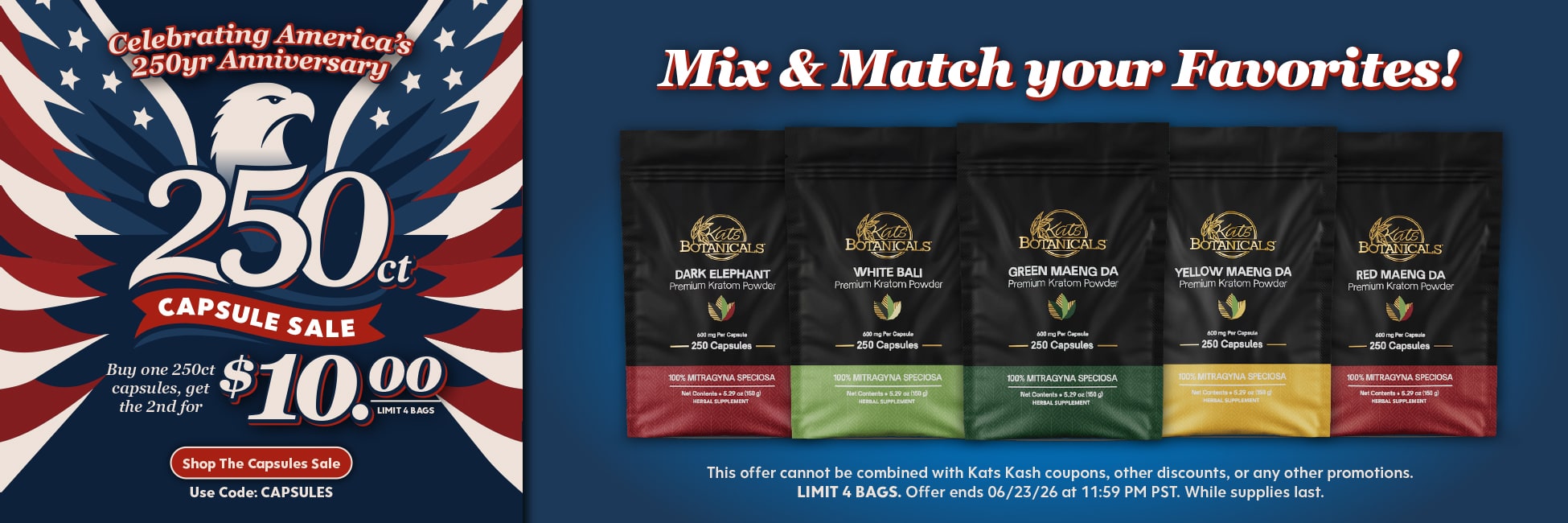 250ct Kratom Capsule Sale - Kats Botanicals