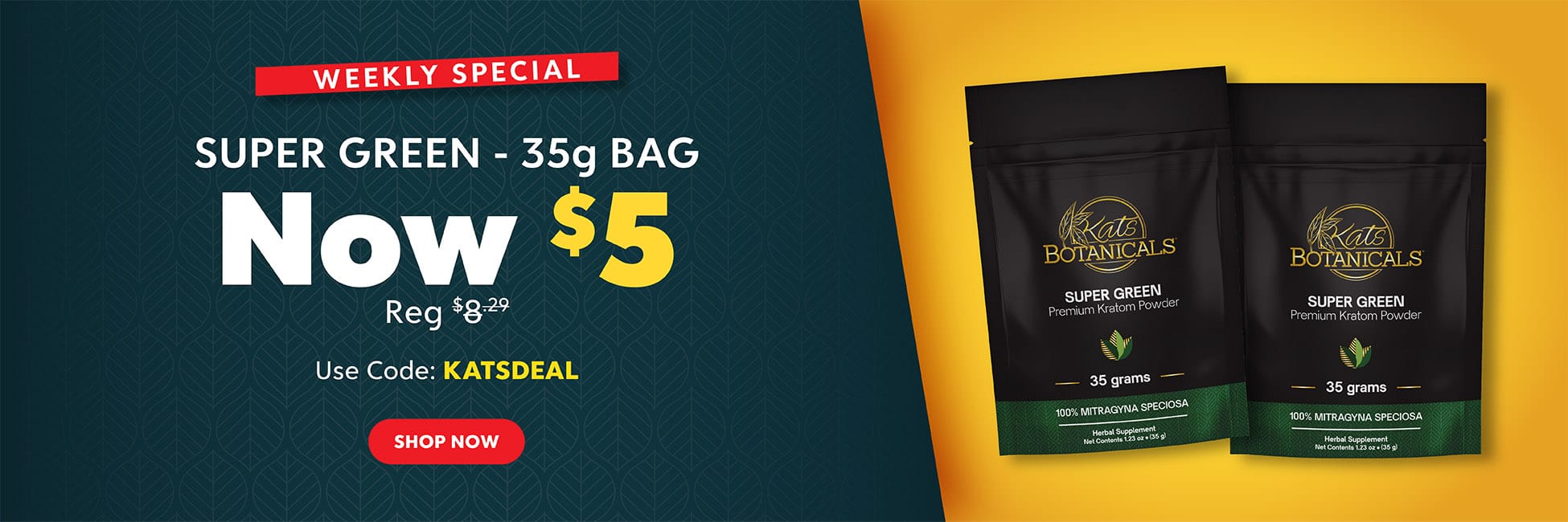 Kats Botanicals $5 for Super Green Kratom 35g