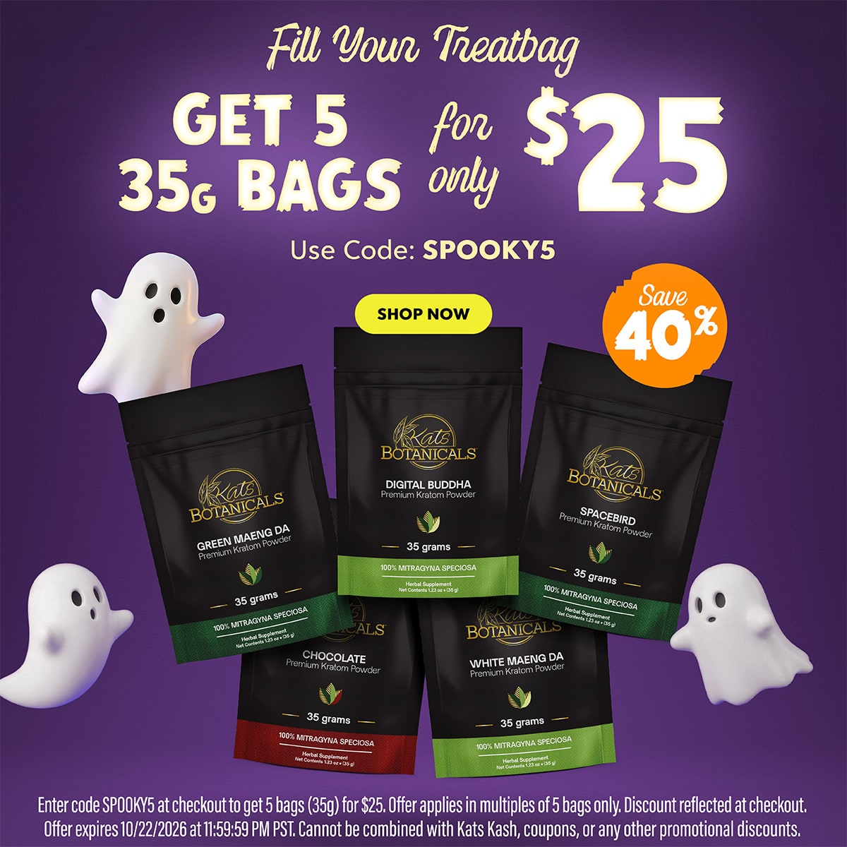 5 x 35g Kratom Bags for $25 - Kats Botanicals